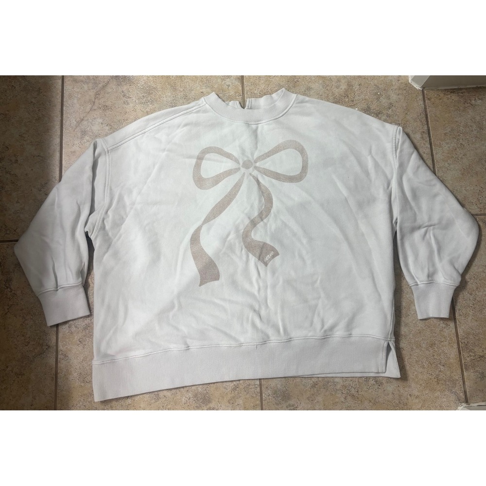 Aerie White Oversized Bow Sweatshirt Keyhole Back Pullover Womens Large